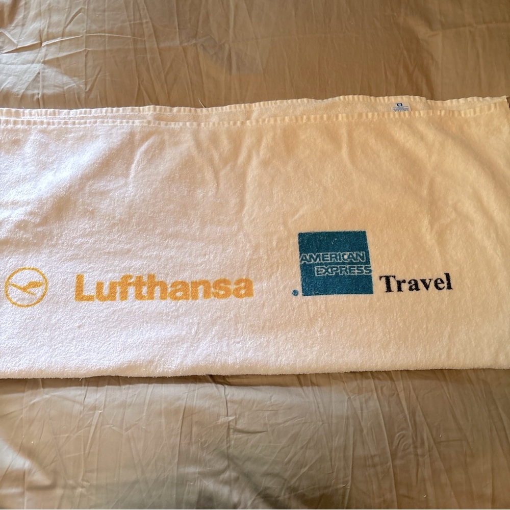 Vintage Lufthansa Airlines and American Express Travel Beach Towel 65" x 36"